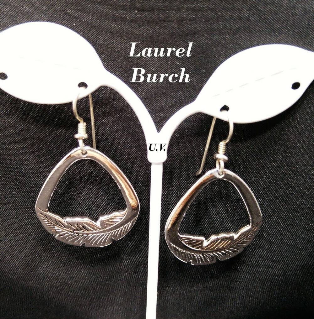 Laurel Burch Palm Leaf Dangle Earrings, Rhodium Plated, 1980s Vintage Jewelry